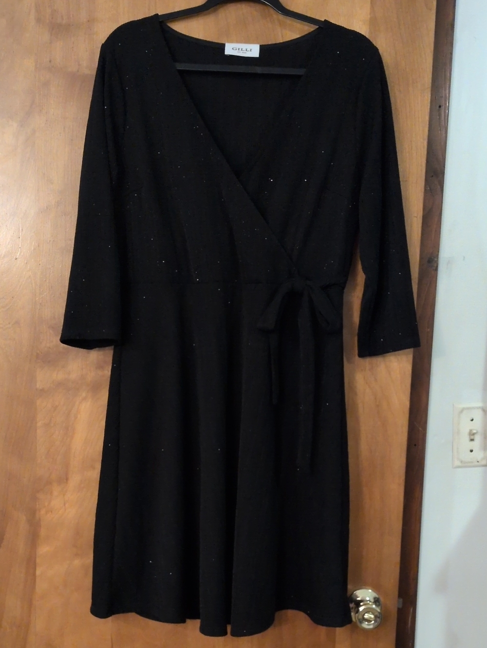Gilli Black Sparkle Wrap Dress with Tie